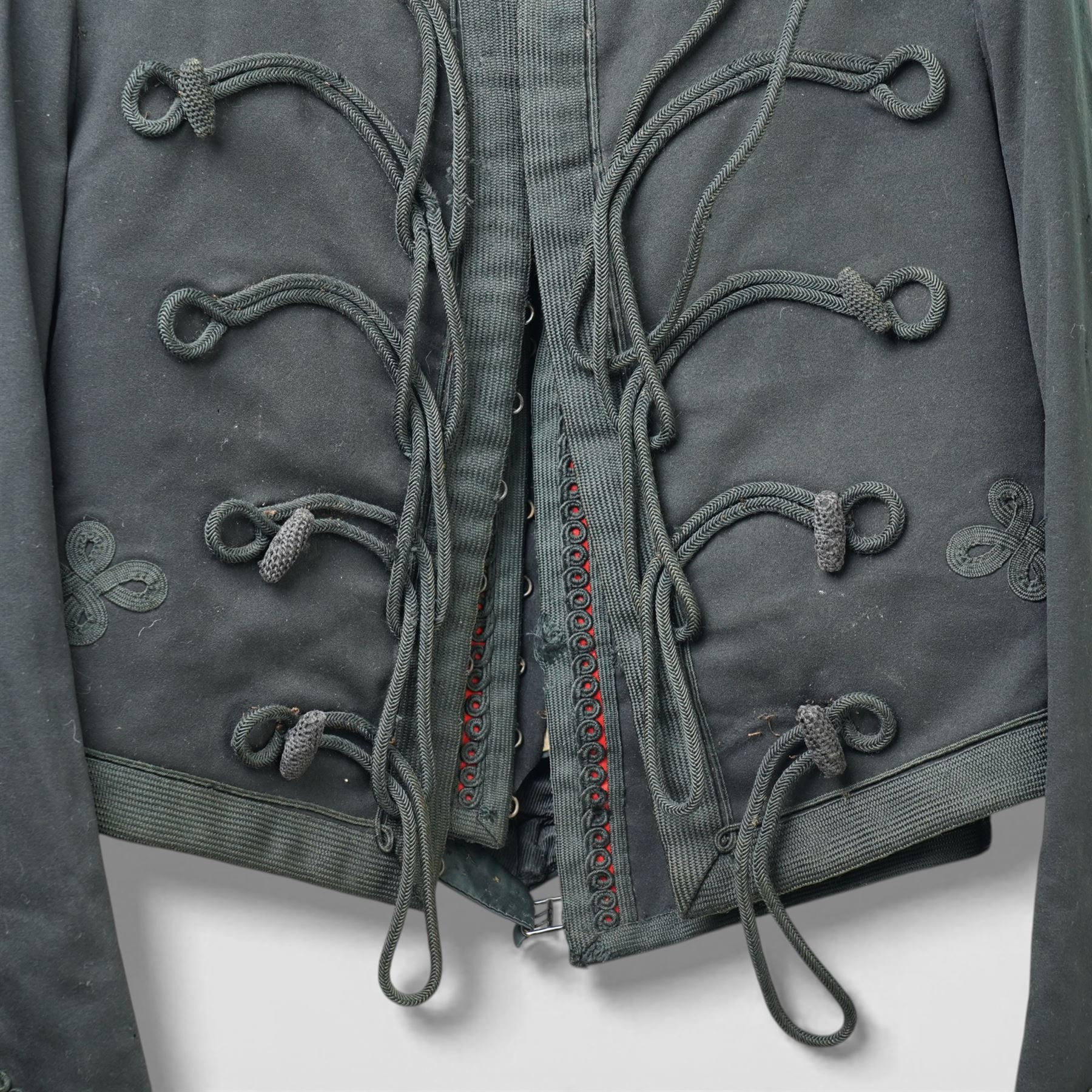 Kings Shropshire Light Infantry 1949 pattern tunic with Croix de Guerre flash and a Rifle Officer's mess tunic and waistcoat with green facings (2)