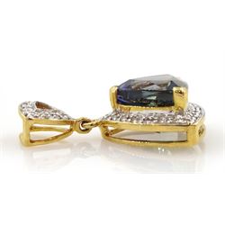 18ct gold trillion cut fancy colour tanzanite and diamond pendant, hallmarked, tanzanite approx 4.00 carat