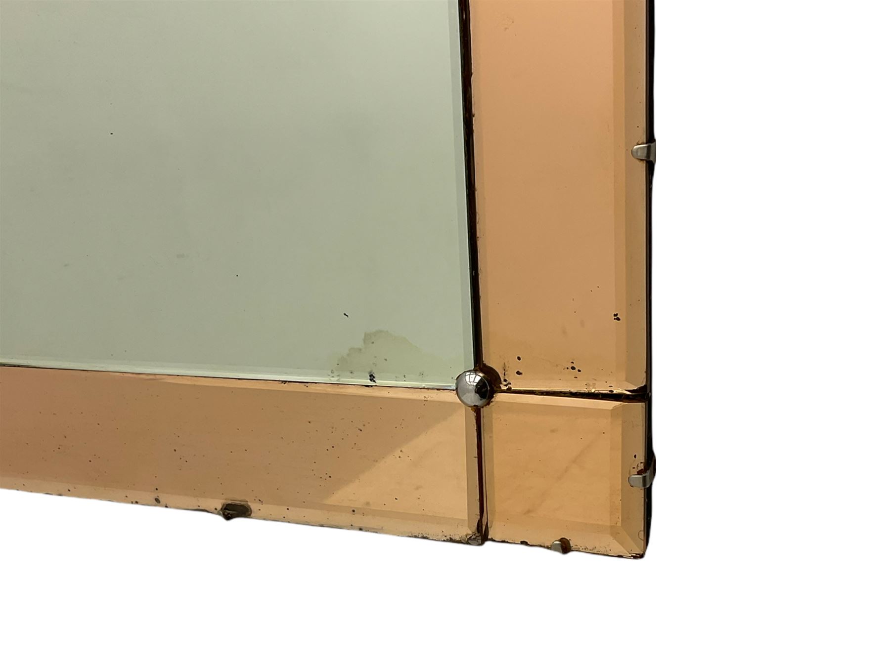 Late 20th century 'Coca Cola' style mirror (64cm x 89cm), and a 20th century frameless mirror (44cm x 67cm)
