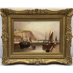 Walter Linsley Meegan (British c1860-1944): Scarborough Harbour, oil on canvas signed 23cm x 34cm