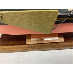 Eight model ships or boats including fishing boat with fish, nets and buoyancy aid, two mast sailing ship complete with cannons, two mast yacht with detailed rigging and life boat etc, the largest L72cm, H60cm