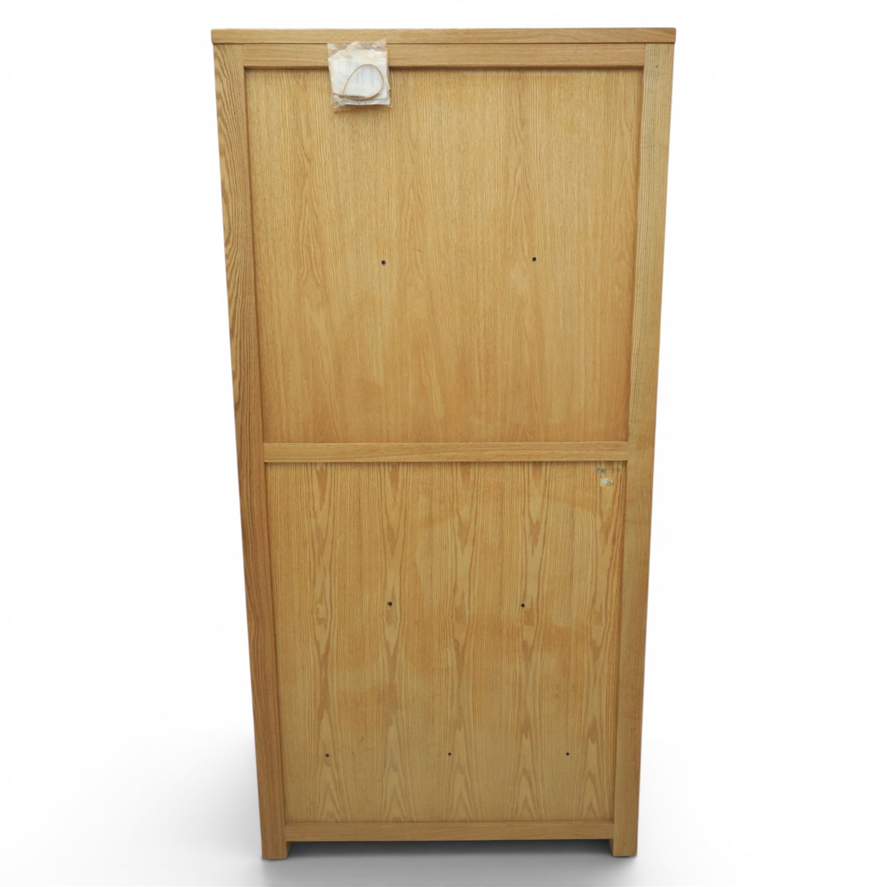 Contemporary oak open bookcase, fitted with two base drawers