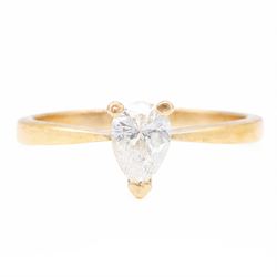 18ct rose gold diamond ring, three claw set with a single pear cut diamond of 0.52 carat, ...