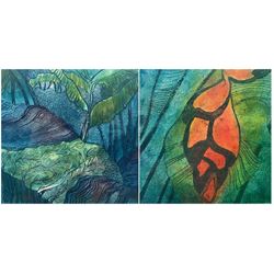 Barbara Cropper (British Contemporary): 'Tioman Island I & III', pair artist's proof coloured aquatints signed titled and numbered 3/6 in pencil, the latter dated '95, 16.5cm x 17cm (2)