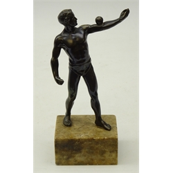  Art Deco bronzed spelter figure of a male athlete on marble plinth, H20cm   