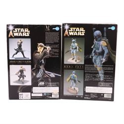 Two Kotobukiya ArtFX Star Wars 1:7 scale pre-painted soft vinyl model kits, comprising Anakin Skywalker and Boba Fett, both boxed