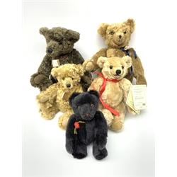 Three modern Alice Chapman hand stitched mohair teddy bears, each with miniature booklet label, largest H33cm; Dean's Rag Book Company limited edition teddy bear with certificate No.665/2000; and small Hermann black mohair teddy bear with seal label and button (5)