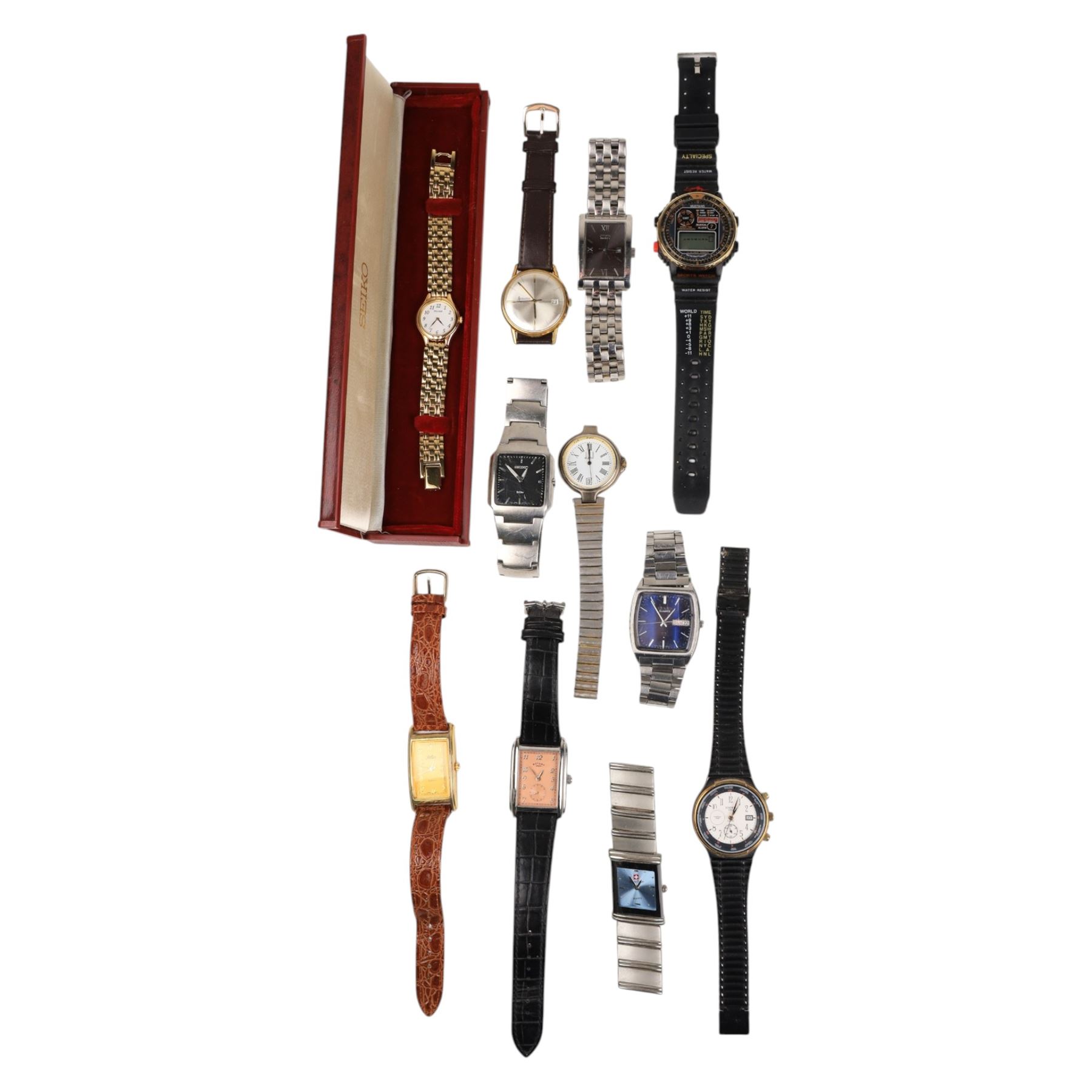 Collection of wristwatches, including Dunhill, Citizen, Seiko, Montre Suisse, Rotary and Sekonda