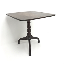 Early 19th century mahogany pedestal table, single turned column, three supports, W70cm, H71cm, D67cm