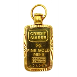  Fine gold 5gm ingot 999.9 in 18ct gold loose mount pendant total 8gm  