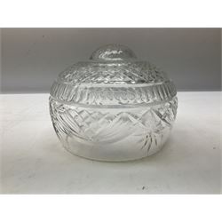 Waterford style cut crystal table lamp with mushroom shade and shaped central column upon a circular spreading foot, H39cm