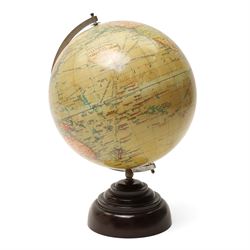  10 inch Terrestrial Globe by Geographia, 167 Fleet Street, London on stepped bakelite base