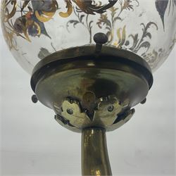 Art Nouveau style table lamp, modeled as a tree with roots upon the circular base, with a glass shade with gilt decoration and butterflies, H50cm