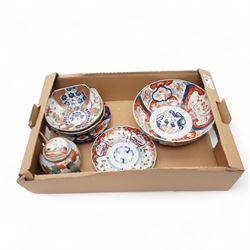 Group of Japanese imari wares, including three punch bowls, and a possibly Chinese imari t...