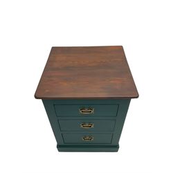 Painted pine three drawer pedestal chest