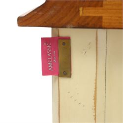 AM Classic - Louis XV design cherrywood bedside chests, one with three drawers and one with one drawer and full length undertier, shaped white supports