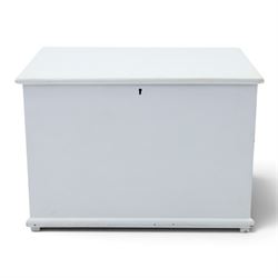 Victorian white painted pine blanket chest, with iron strap hinges, with fitted candle box...