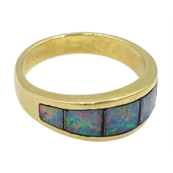 18ct gold opal ring rubbover set, stamped 750