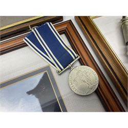 Hull police whistle, medal 'For Exemplary Police Service', three Jack Rigg prints, and a black and white photograph of Hull Dock Offices, 1903