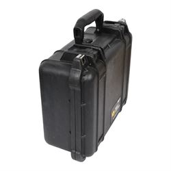 Wooden Camera handheld kit, comprising shoulder pad, two hand grips, two rosette extensions and rosette adapter, contained within a Peli 1400 case