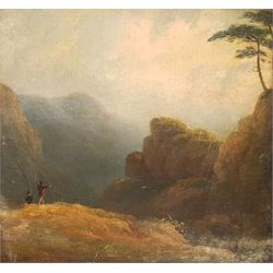 English School (Early 19th century): Figures on a Mountain, oil on board unsigned 19cm x 20cm