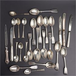 Set of six silver coffee spoons with scroll finials Birmingham 1901, other part sets of te...