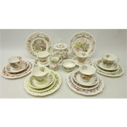  Royal Doulton 'Brambly Hedge' tea ware comprising, tea pot, sugar basin, milk jug, Winter, Spring, Summer, Autumn trios & tea plates and The Wedding & The Birthday trios (25)  