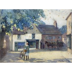 Percy Morton Teasdale (Staithes Group 1870-1961): 'Old Shop at Rickmansworth', watercolour signed, titled and dated 1920 in a later hand verso 36cm x 49cm 
Provenance: from the estate of Robin Hoods' Bay artist John Harold Wood whose sister was married to Teasdale.