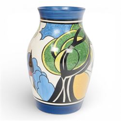 Wedgwood Bizarre by Clarice Cliff, Isis vase, May Avenue, hand painted based upon an origi...
