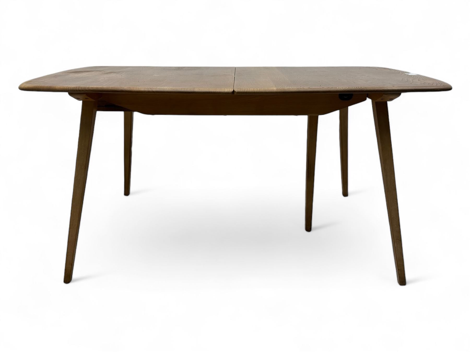 Lucian Ercolani for Ercol - light elm and beech 'Bellingdon' extending dining table, rectangular top with pull-out mechanism and hinged leaf, on splayed tapered supports