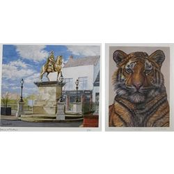 John Gledhill (British Contemporary): 'King Billy' - King William III Statue Hull, limited edition print signed and numbered 3/95 in pencil 20cm x 23cm; Hannah Charlton (British Contemporary): 'Tiger King', limited edition print signed titled and numbered 1/150 in pencil 23cm x 30cm (2)