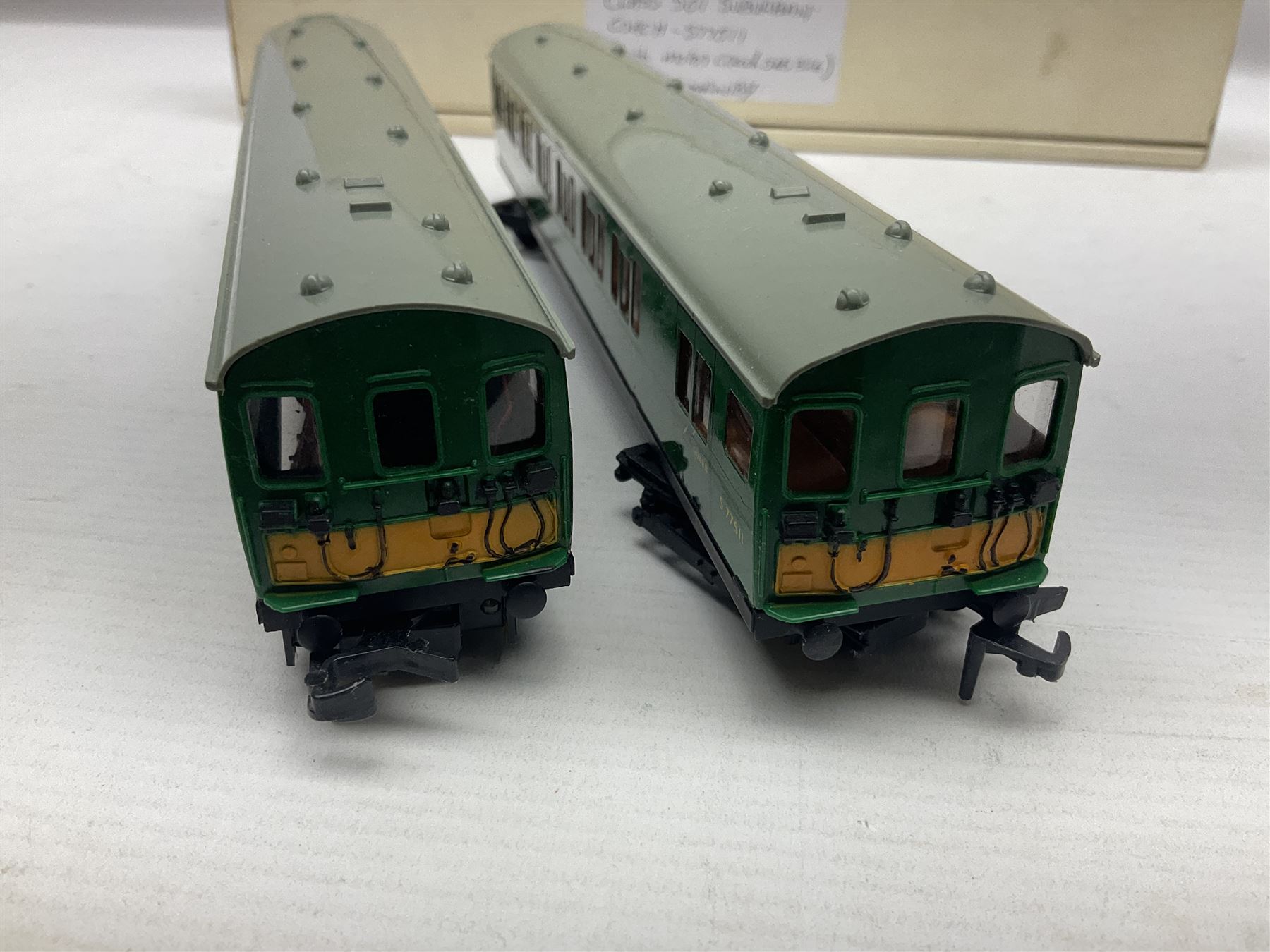 Hornby Dublo - 2-rail two car BR(S) set comprising Class 501 Suburban Motor Coach No.S65326 and trailer coach No.S77511; both in later unassociated plain boxes (2)