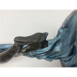 After Joseph Michel Ange Pollet, bronze nude figure of a woman, upon an oval marble base, H46cm