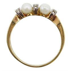 14ct gold five stone pearl and diamond ring, stamped 585