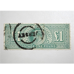  King Edward VII 1 GBP green stamp, 'Jersey' postmark  