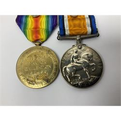 WWI pair of medals comprising British War Medal and Victory Medal awarded to G/62196 Pte. H. Ferguson R. Fus. with ribbons on wearing bar; together with bronze memorial plaque to Henry Ferguson (3)