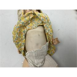 Carl Harmus Germany bisque head doll with applied hair, sleeping eyes, open mouth with teeth and composition body with jointed limbs; marked 'Harmus 313.4/0 Germany' H38cm; and Alt, Beck & Gottschalk Germany bisque head doll with applied hair, fixed eyes, open mouth with tongue and composition body with jointed limbs H44cm (2)