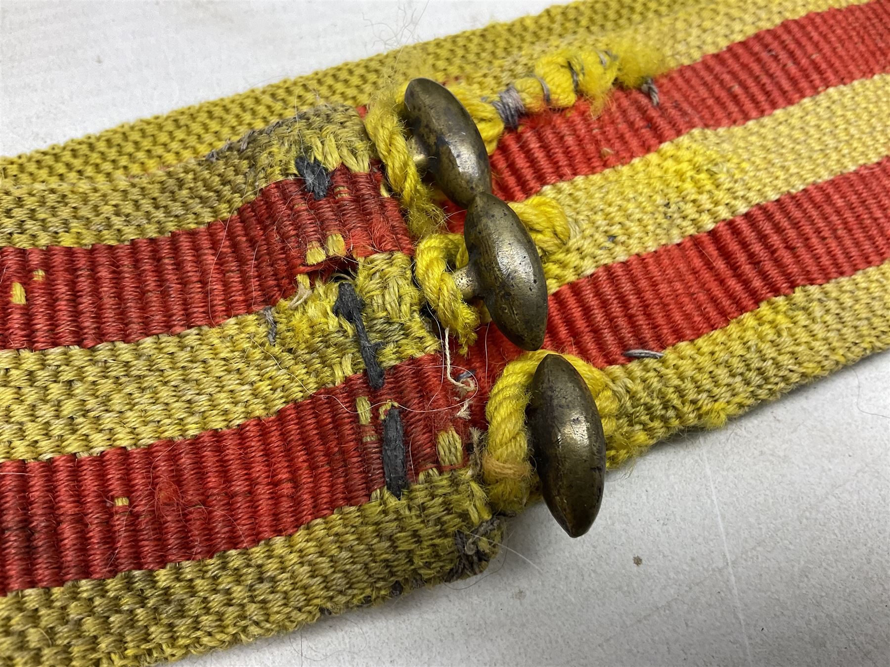 Disassembled early 20th century Boys Brigade snare drum D37cm with copy WW1 period photograph of the Kirbymoorside Boys Brigade; early 20th century hardwood clarinet; bagpipes chanter; and Dulcet E-flat penny whistle