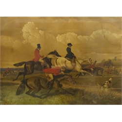  After John Frederick Herring Sr (British 1795-1865): Hunting Scenes, The Meet, The Start, The Run and The Death, set of four aquatints, printed by M & N Hanhart, 57cm x 84cm, in oak frames  