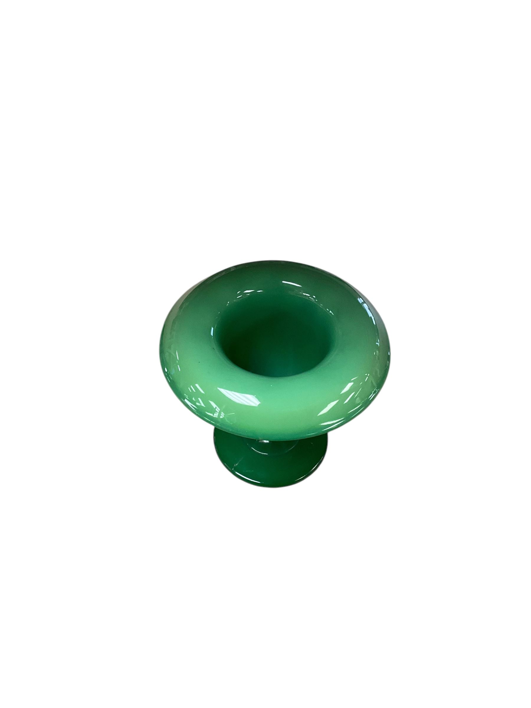 George Davidson Pressed jade green glass vase with fluted rim, together with Sowerby milk glass swan vase ec
