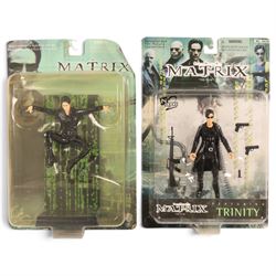 Six N Toys The Matrix action figures, comprising Tank, Agent Smith, Mr Anderson, Sentinel, and two Trinity versions, together with two unboxed The Matrix figures
