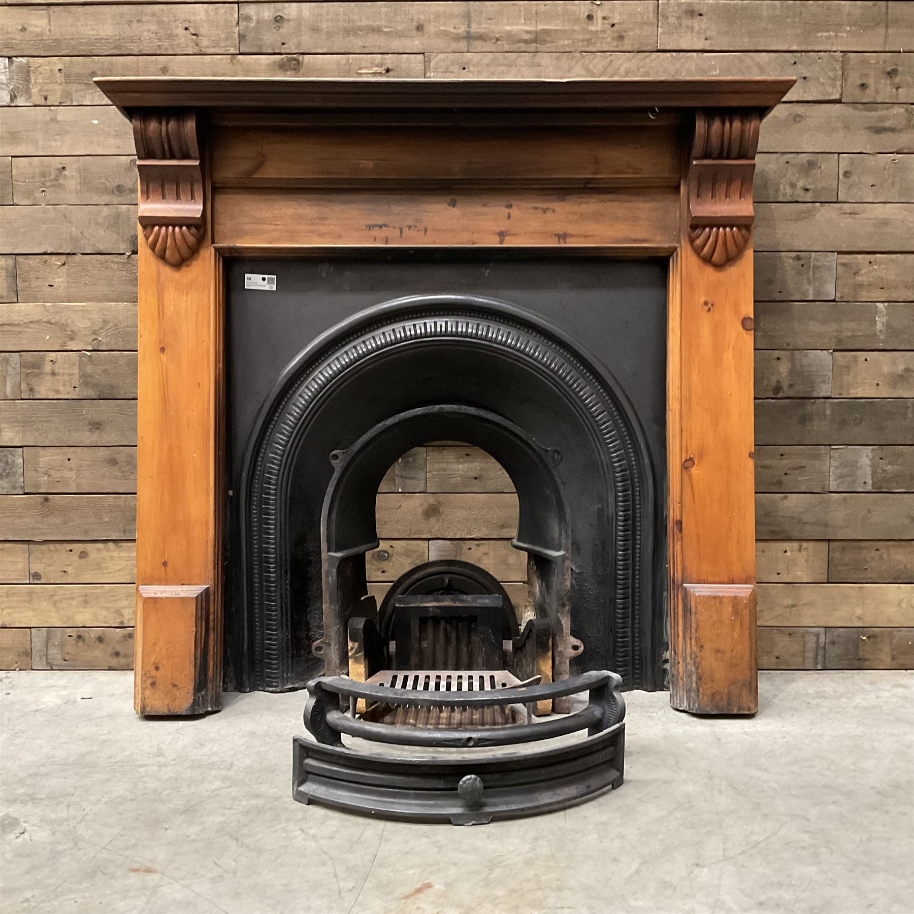 Gallery Collection open fireplace - Victorian design cast iron fire inset with polished pine surround