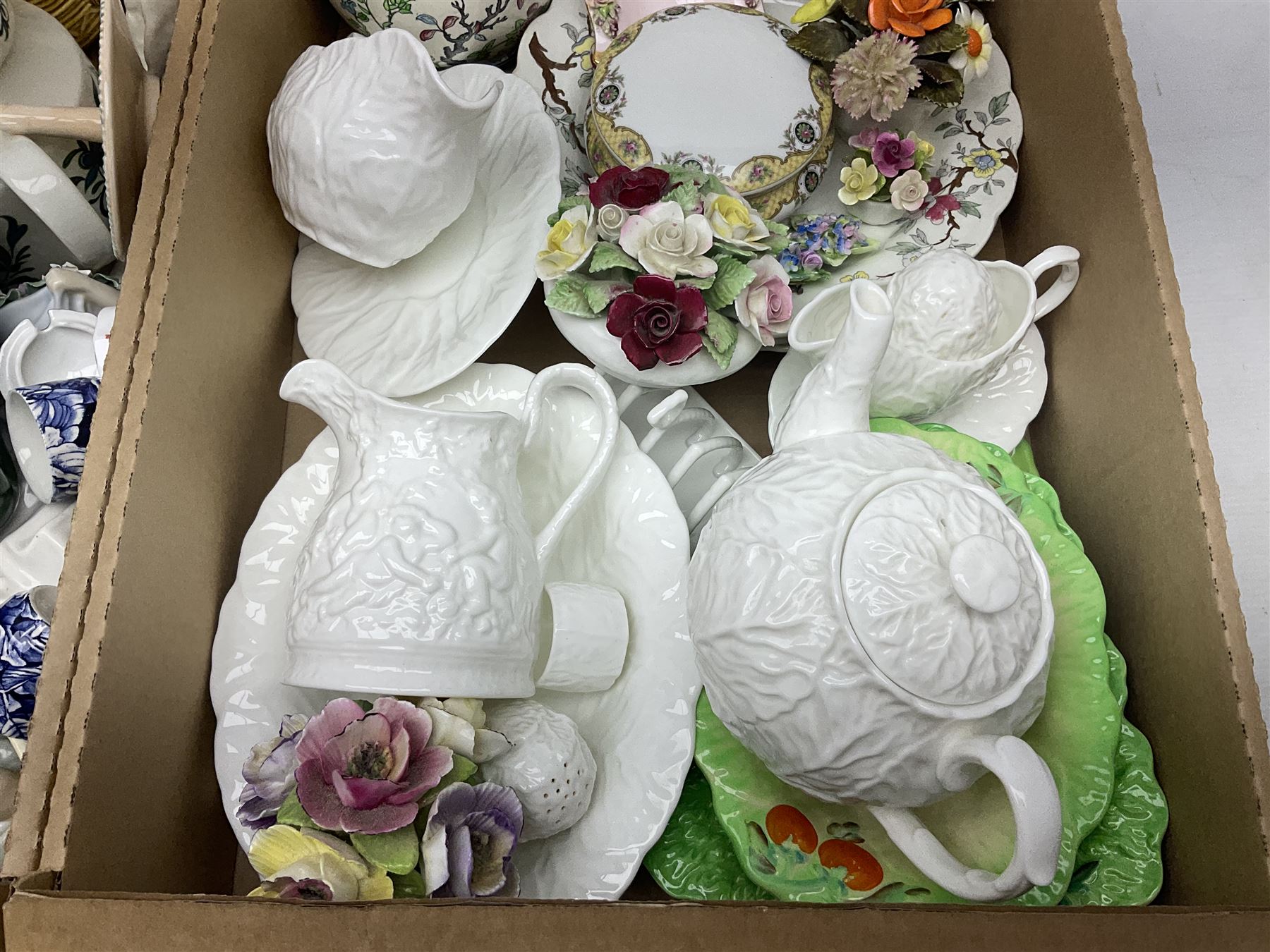 Wedgwood and Coalport 'Countryware' pattern ceramics, to include teapot, toast rack, napkin rings, jug, oval dish, sauce boat and saucer, etc, together with other ceramics to include Hornsea Fauna vase, Sylvac Apple Blossom pattern bowl, Sylvac jug in the form of a sack, no. 406, two Nao figures, tea wares, silver plated cutlery etc