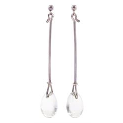 Georg Jensen pair of silver 'Dew Drop' rock crystal pendant stud earrings, designed by Vivianna Torun Bülow-Hübe