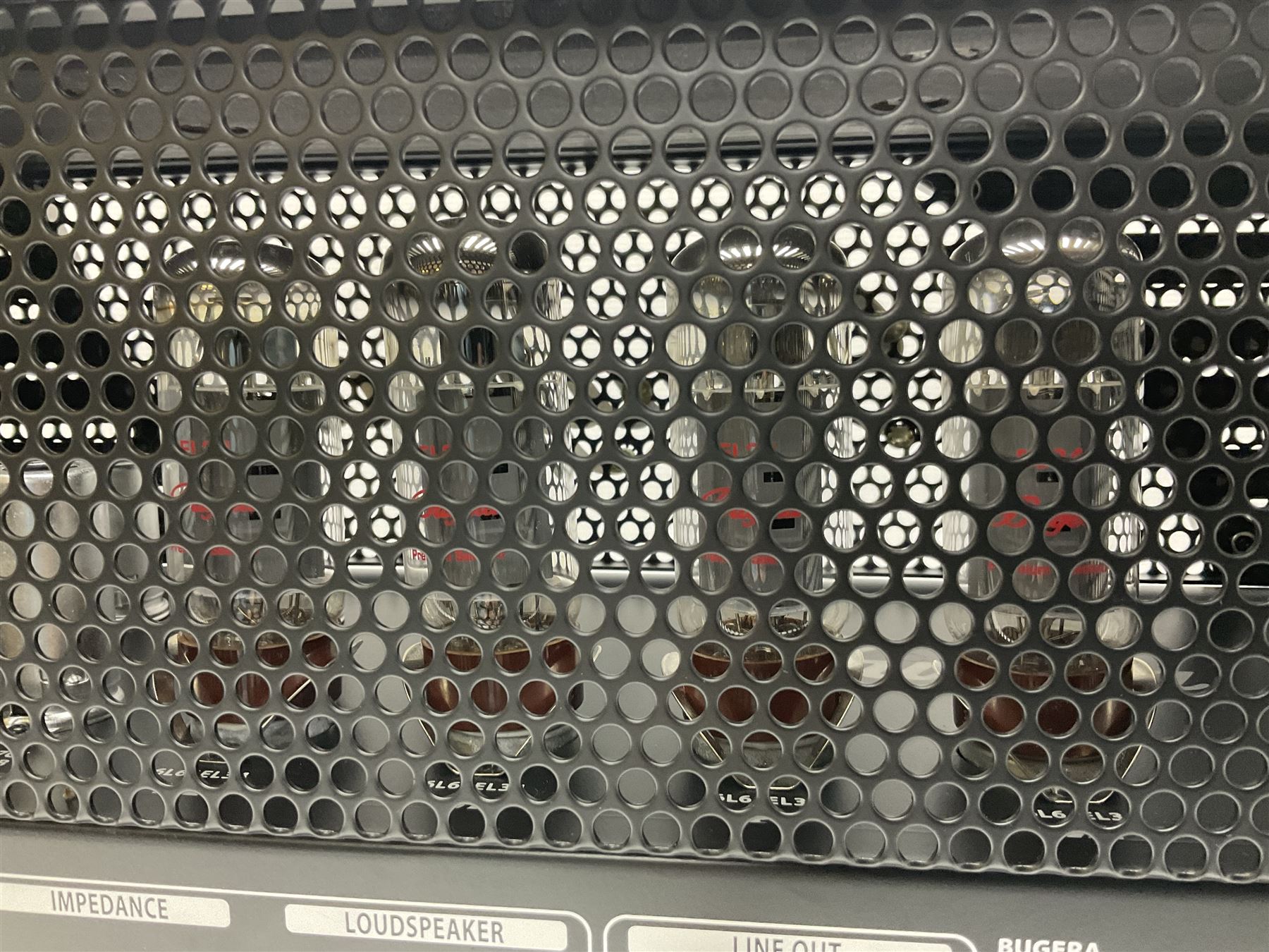 As new Bugera 333XL Infinium Hardcore 120-watt 3-channel tube amplifier head with reverb and Infinium tube life multiplier; date code 1507; number S1500576AAC L69cm; boxed with foot controller, power cable and paperwork