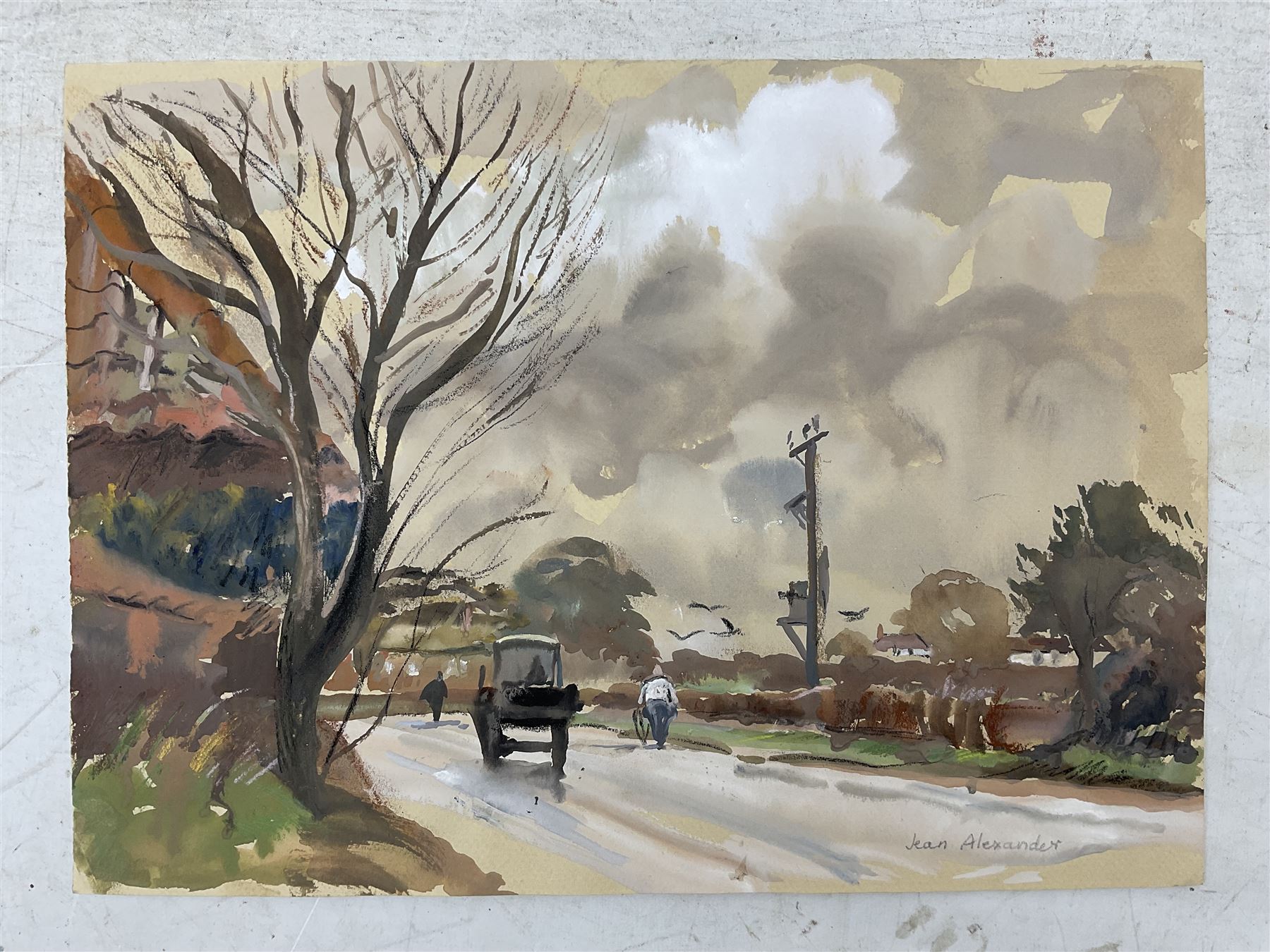 Jean Alexander (British 1911-1994): Views in Suffolk, comprising: 'Morning on the Shore - Aldeburgh July 1984', 'Sunshine on the Backwater - Aug '85 with Stephanie', 'Stormy Weather - High Sea near East Terrace Aug 1988', 'Walberswick - July 1990', 'Squally Weather near Bungay (outside Joan's house Broom Tuns) Jan 1990', 'Polzeath N. Cornwall - August 1989', and another untitled, watercolours, each signed, variously titled and dated verso, the titled 27.5cm x 37.5cm (unframed), the other 25cm x 27cm (mounted) (7)