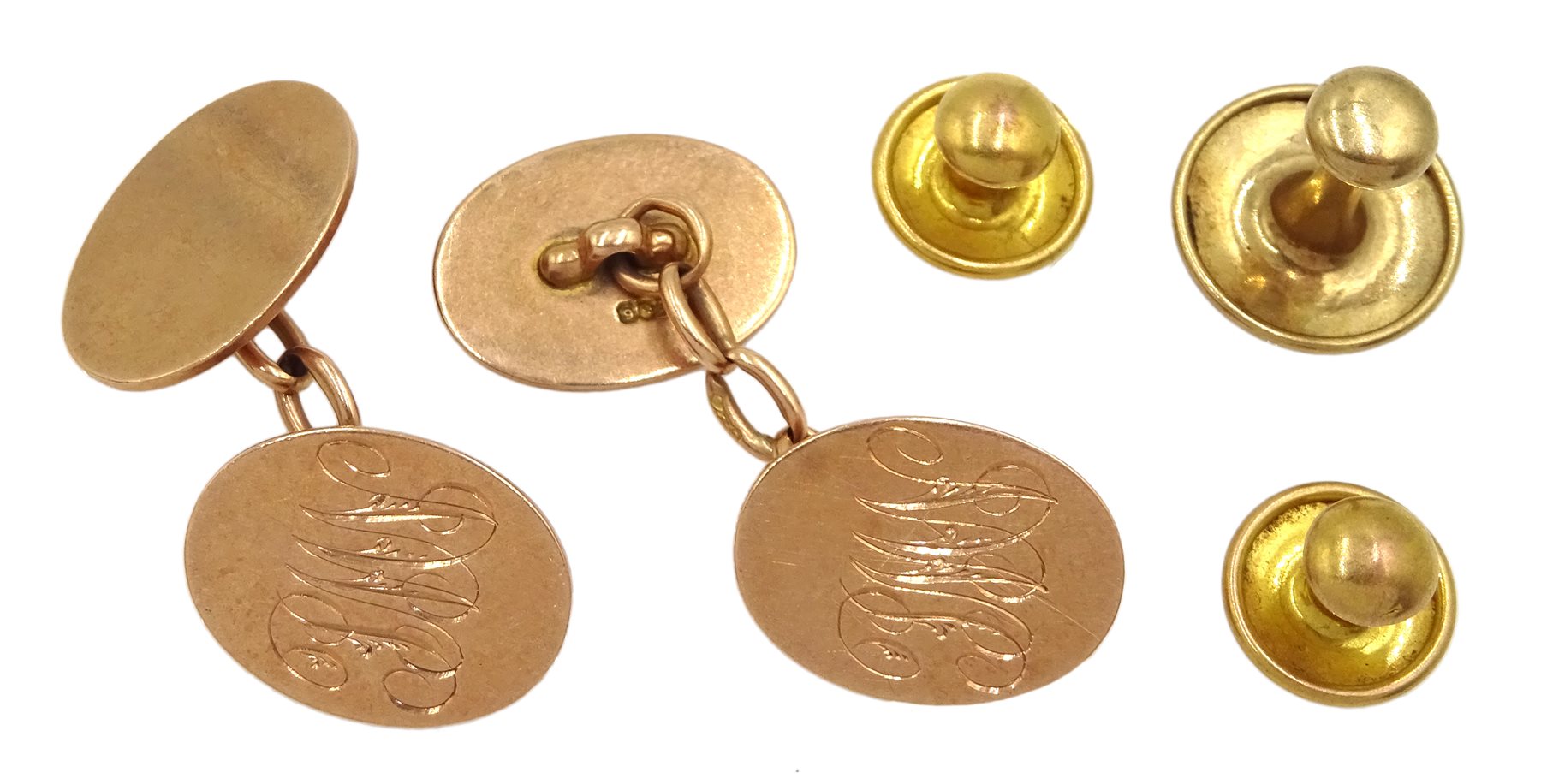Pair of 9ct gold cufflinks hallmarked and three studs stamped 9ct