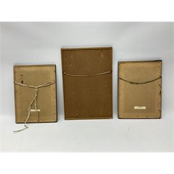 German School (14th century): 'Bruno von Hornberg' and 'Kol von Nüssen', pair prints of illuminated portraits from the 'Codex Manesse' together with print of 17th century Church writing