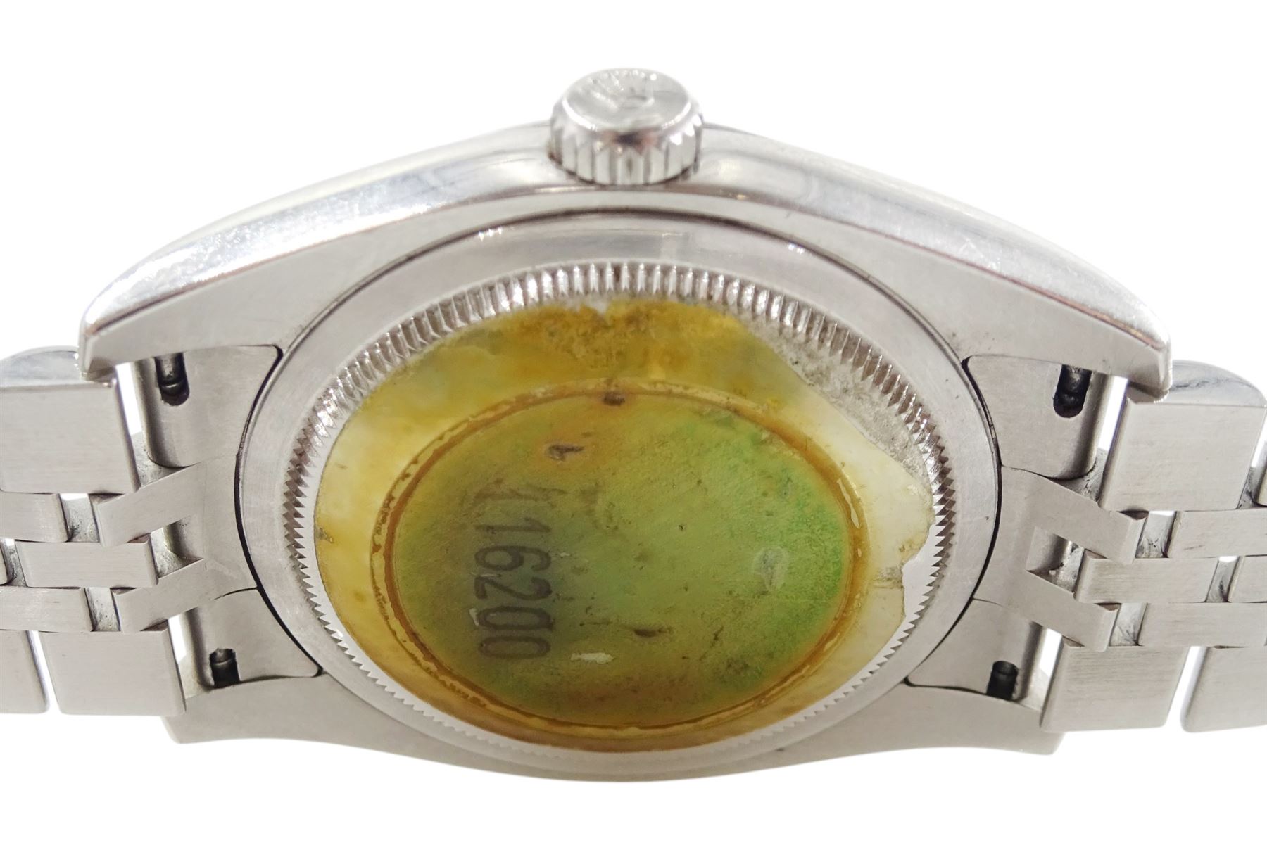 Rolex Oyster Perpetual Datejust gentleman's stainless steel automatic wristwatch, circa 2006 / 2007, Ref. 116200, serial No. Z407519, salmon pink dial with Roman numerals, on Rolex Jubilee bracelet with fold-over clasp, boxed with papers