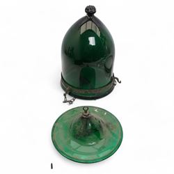 Clear glass Indian Hundi ceiling lamp with metal mounts and glass plate, shade H40cm and another in green H33cm (2)